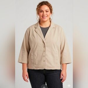 Eileen Fisher Organic Cotton Canvas Jacket 1X Beige Lagenlook